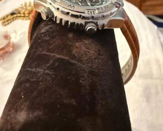 JACQUES LEMANS Collection Chronograph Alarm 100m, and much more plus Custom Leather Band with anti- allergen band is numbered and watch  appears to have never been worn # 837  Stainless Steel, Water Resistant 10 ATM All Leather Band (this Beauty is like new) 
