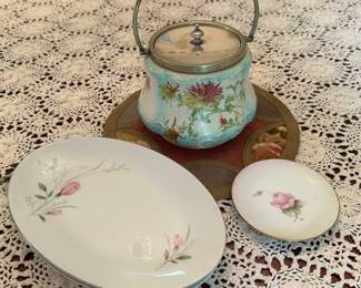 Antique cookie jar, plates