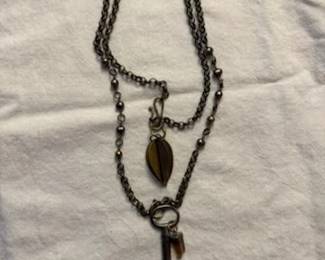 Brass Chain (20") with handmade closure and charm, Fresh Water Pearl beads, Antique Key with Sterling Silver and Citrine charm.