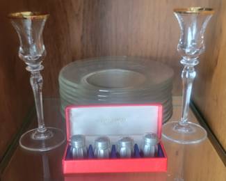 Sterling Mini Salt & Peppers , Glass Plates and Candlesticks