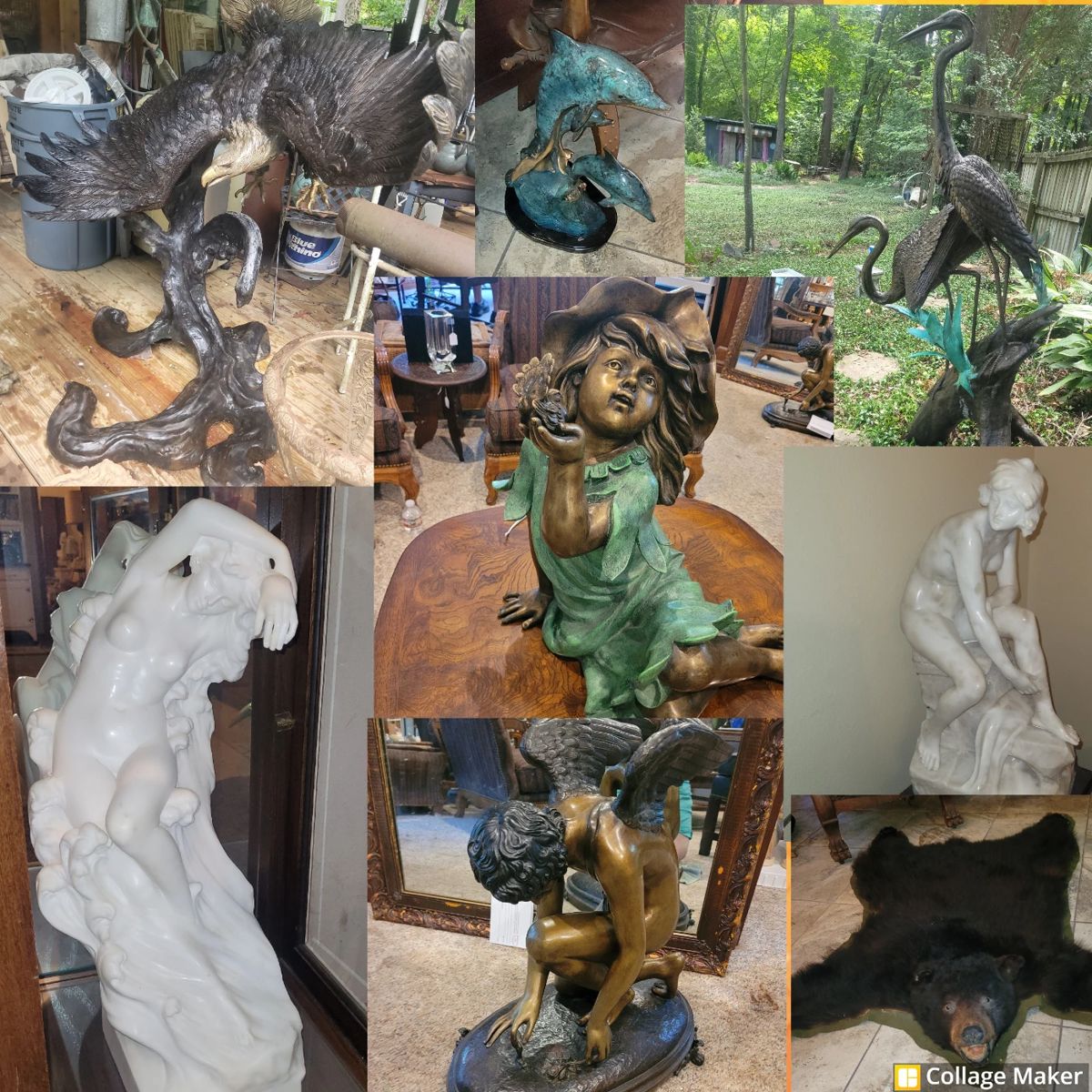 Bronzes and Marbles & Bear Skin Rug in this Collage are available for pre-sale.