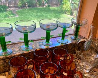 Margarita glasses and beer mugs