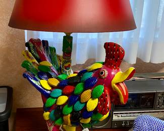 Folk Art collection in the library , Rooster Lamp