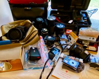 variety of vintage camera equipment