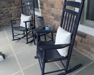 pair of wood rocking chairs with side table - $300