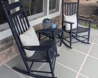 pair of wood rocking chairs with side table - $300