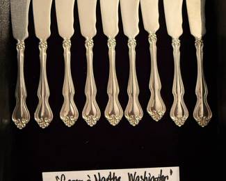 9 Individual Butter Knives in George and Martha Washington Sterling Flatware by Westmorland