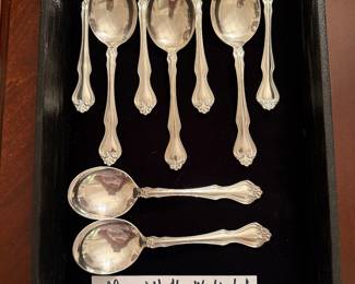9 Bullion Spoons in George and Martha Washington Sterling Flatware by Westmorland