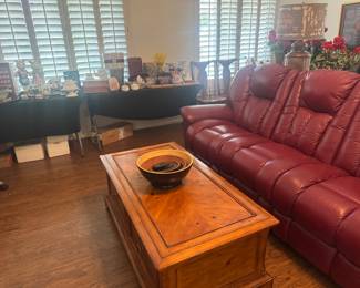 Leather couch and coffee table