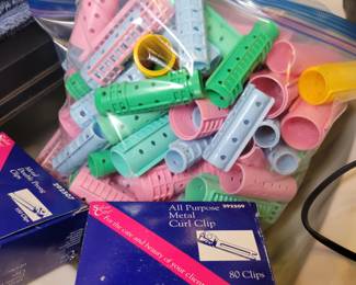 Vintage curlers and clips.