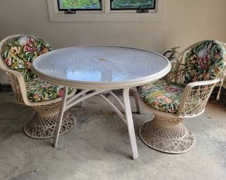 Glass top dining table.