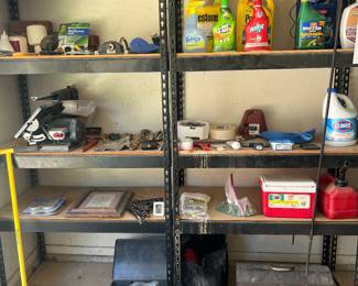 There are three of these large metal and wood shelves