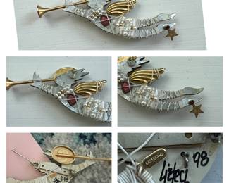 RARE: vintage LIZTECH angel brooch, signed in handcrafted with star