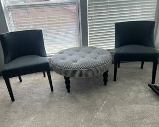 These charcoal gray chairs are from pier one. The pretty ottoman is Blue&white checked.