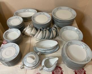 This beautiful set of China is called Noritake Blue Ridge. There are a total of 67 pieces. Service for 12 people.