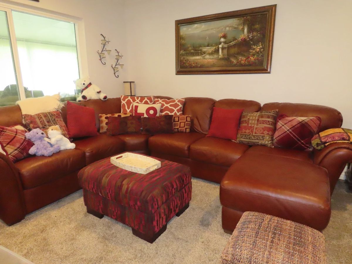 Large leather sectional with chaise.