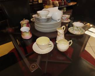 Three piece Belleek porcelain.