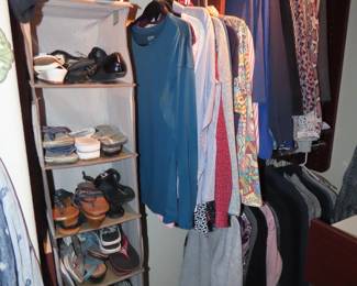 Ladies clothing sizes medium and large. Many new with tags. Ladies shoes and sandals and slippers size 8.