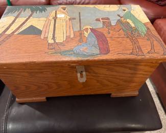 Carved and painted wood chest