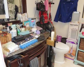 Personal hygiene items and makeup.