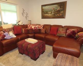 Large leather sectional with chaise.