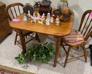 Vintage Maple drop leaf table and two chair chairs