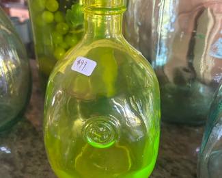 Uranium glass wine bottle