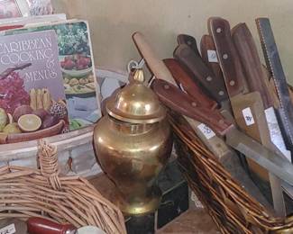 Kitchen is full of everything you can imagine vintage cookbooks old knives and more