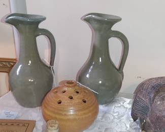 Rare pair of Spruce Pine pottery pitchers