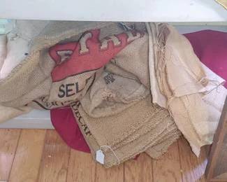 Lots of burlap advertising feed sacks