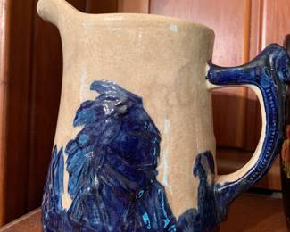 Indian ironstone pitcher blue decoration