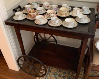 Tea cart or bar cart, tea cup collection