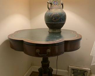 Drum table and large cloisonne vessel lamp