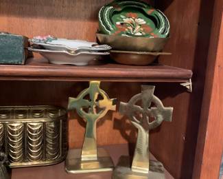 brass celtic cross bookends