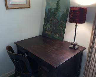 One of two large wooden desks
