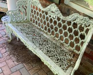 iron bench with matching table