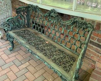 iron bench with matching table
