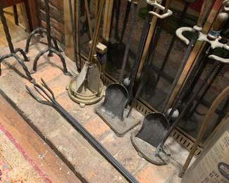 large wrought iron fireplace tongs