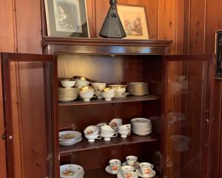 small china cabinet, 3 dessert sets; Lenox