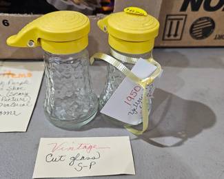 VINTAGE CUT GLASS SALT AND PEPPER