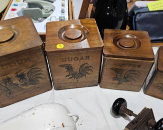 WOODEN CANISTER SET VINTAGE