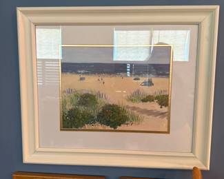 framed painting of a beach scene