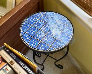 mosaic top round iron table