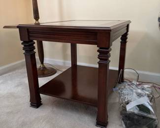 cherry wood glass top end table