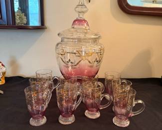 Bohemian Glass Punch Bowl Set