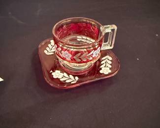 cranberry glass demitasse cup and saucer set