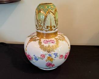 Royal Trianon Hand Painted tumbler beside water carafe