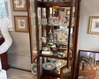 Antique arch top curio display cabinet lighted  28”w 13”d 78”h