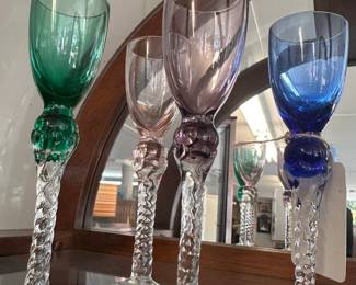 Vintage Twisted Stem Colored Bar Glasses