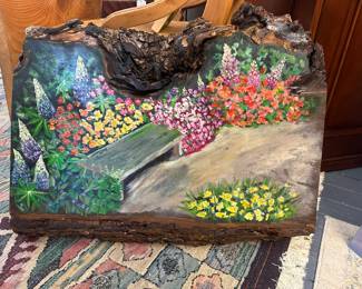 Hand Painted Live Edge Wood Slab - Unique Gift
